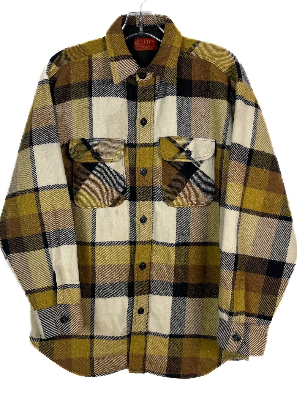 Vintage CPO Flannel Shirt Mens M Plaid Button Up Wool Blend